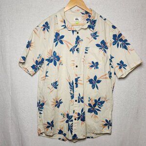 Quiksilver Holidazed Shirt Hawaiian Tropical Florals Soft Cotton Size L